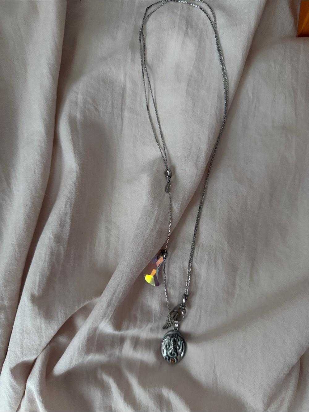 Alex and Ani Silver Medallion Pendant Necklace with Iridescent Crystal